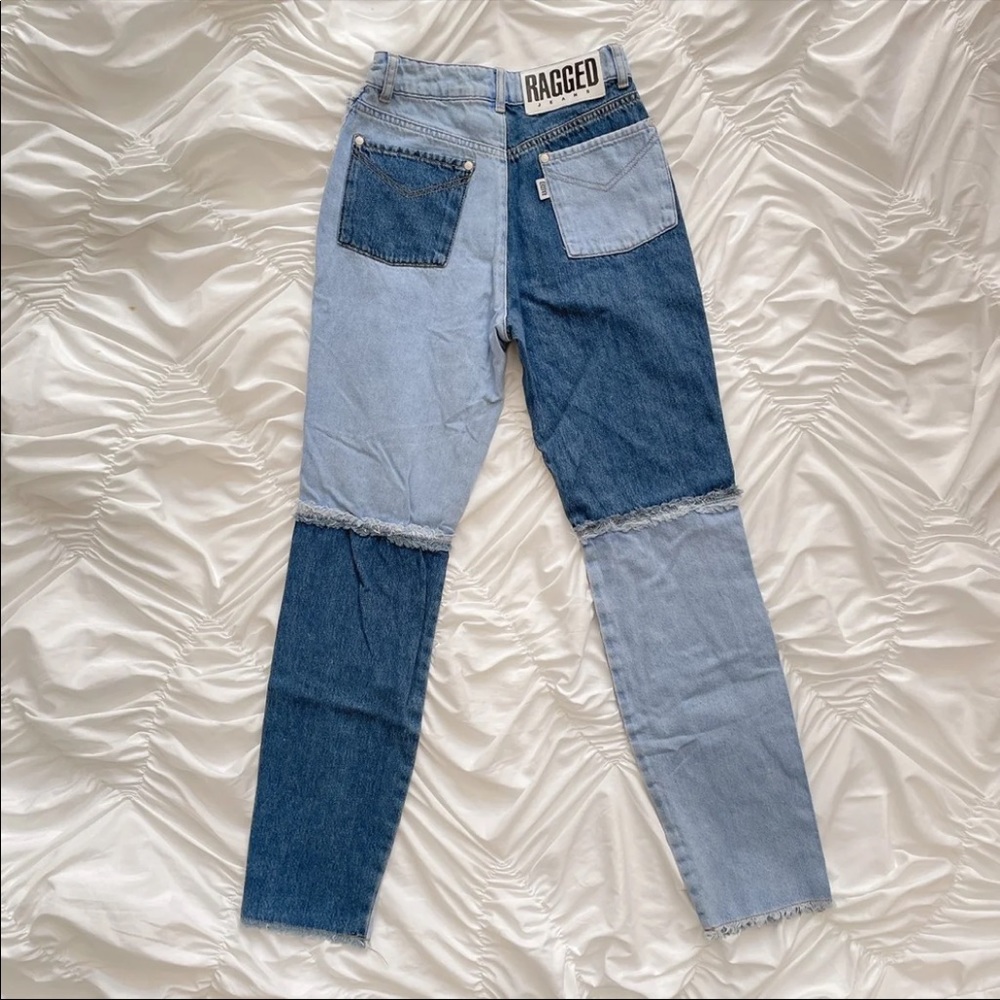ragged priest color block patchwork mom jeans